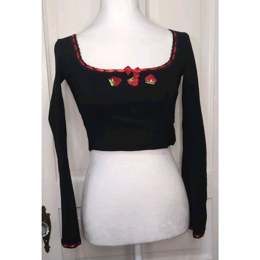 Dolls Kill Strawberry Shortcake Ribbed Crop Top Y2K Coquette Women's S(1245)